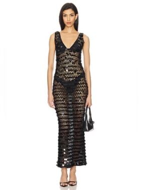 superdown Black Crochet Maxi Swim Coverup